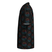 Yin Yang Dragon Fire & Ice patterned button-up shirt, left-side view