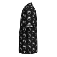 8 Ball Billiards patterned button-up shirt, left-side view