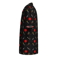 Classic Horror Weapons patterned button-up shirt, left-side view