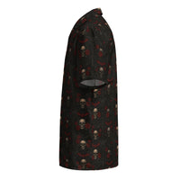 Skull Bat & Rose patterned button-up shirt, left-side view