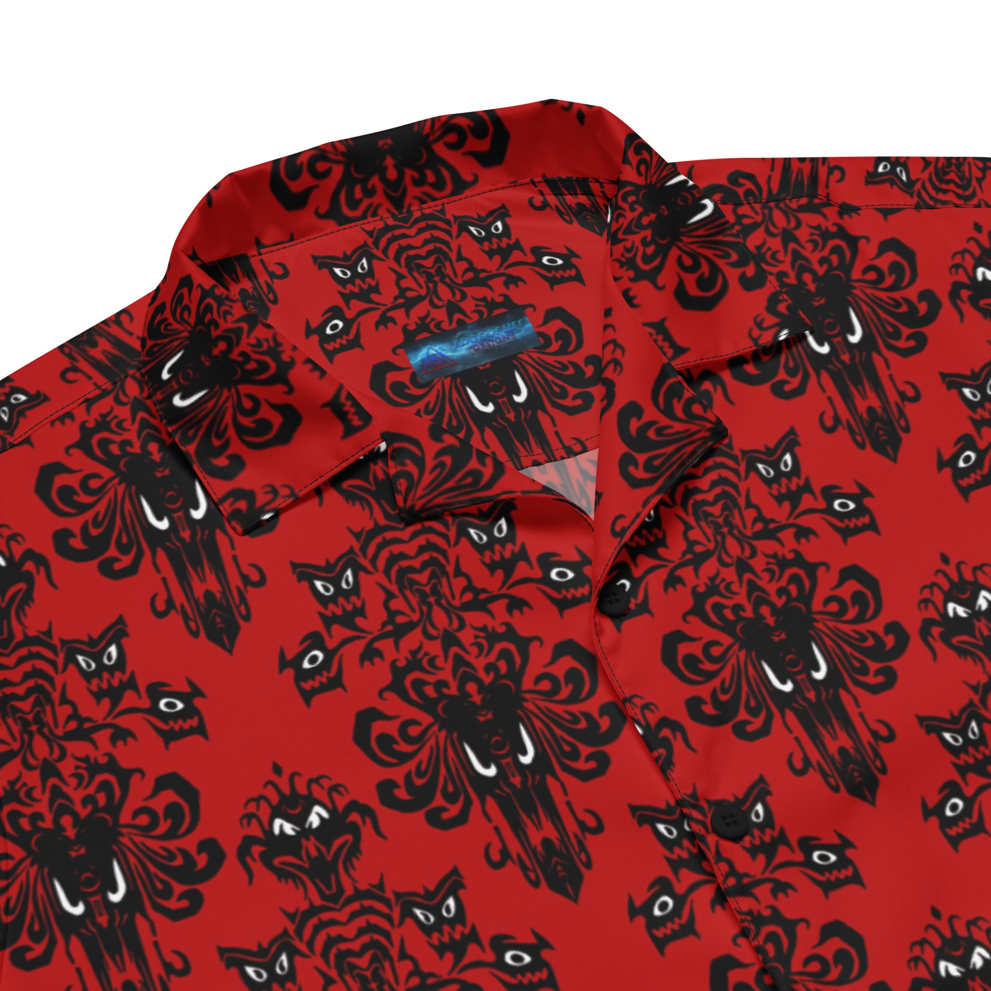 Red Haunted Mansion Style Pattern Button Up Shirt