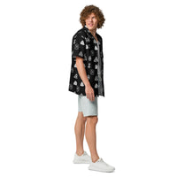 Black & White Norse Runes patterned button-up shirt, right-side view