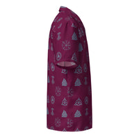 Burgundy Norse Runes patterned button-up shirt, right-side view