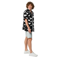 Halloween Vampire Bats patterned button-up shirt, right-side view