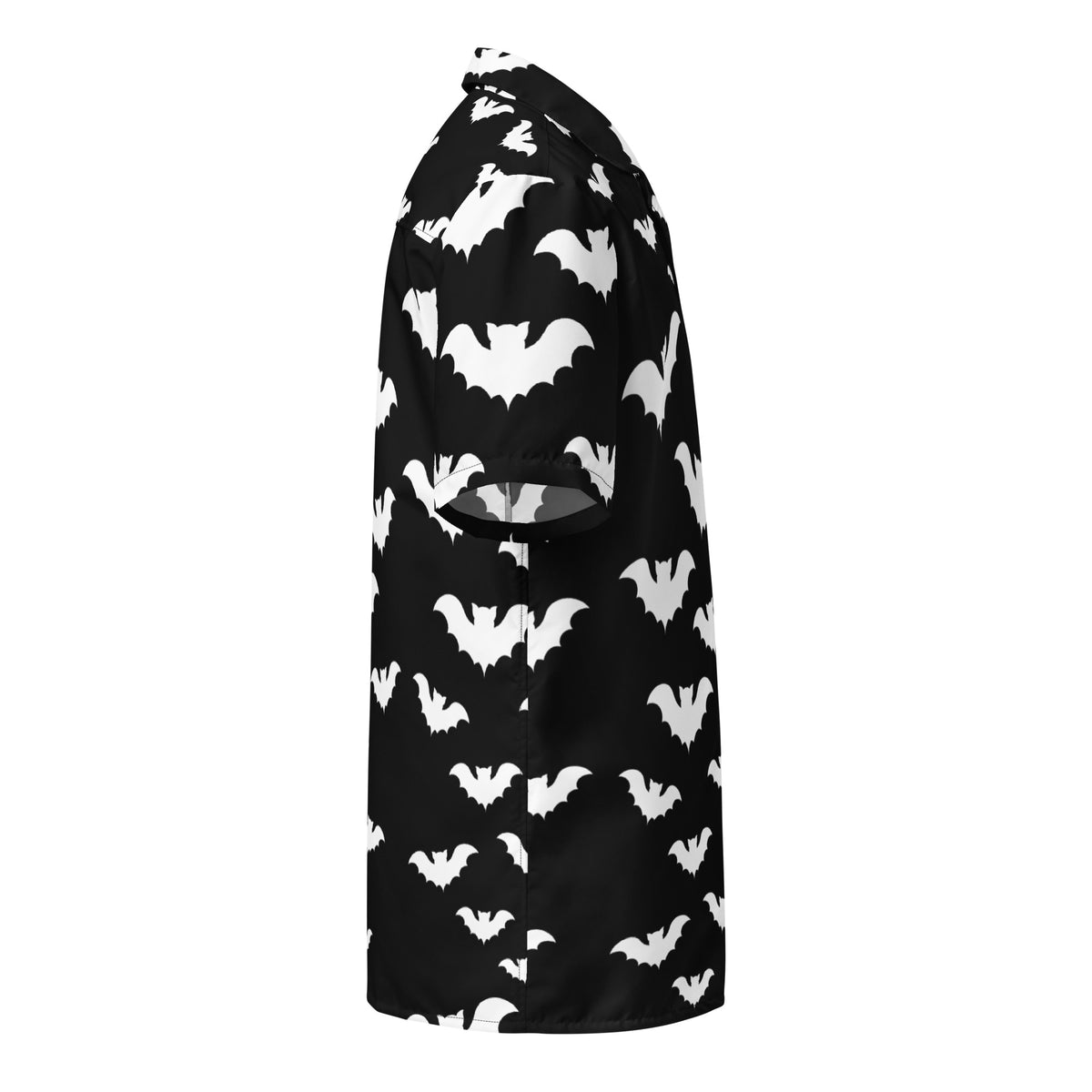 Halloween Vampire Bats patterned button-up shirt, right-side view