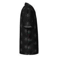 Ancient Egyptian Scarab patterned button-up shirt, right-side view