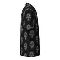 Egyptian Ankh patterned button-up shirt, right-side view