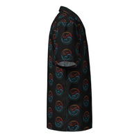 Yin Yang Dragon Fire & Ice patterned button-up shirt, right-side view