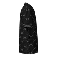 Samurai Katana patterned button-up shirt, right-side view
