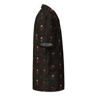 Skull Bat & Rose patterned button-up shirt, right-side view