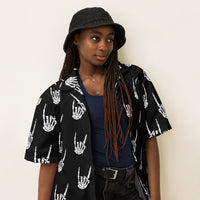 Devil Horns Bone Hand patterned button-up shirt, right-front view