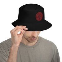 Black bucket hat with White Baphomet Sigil embroidered artwork, front view