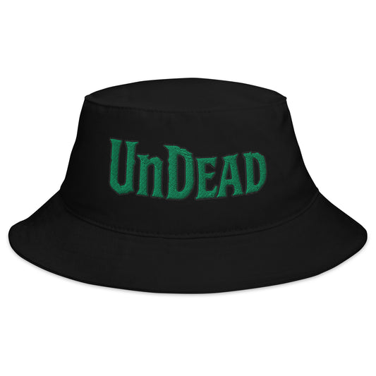 Black bucket hat with Undead Zombie Horror embroidered artwork, front view