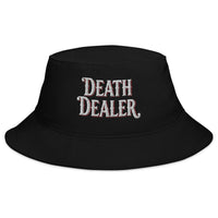 Black bucket hat with Death Dealer embroidered artwork, front view