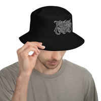 Black bucket hat with Future Corpses Horror embroidered artwork, front view