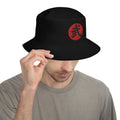 Black bucket hat with Warrior Kanji 武 (Bu) embroidered artwork, front view