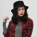 Black bucket hat with Demon Kanji Symbol embroidered artwork, front view