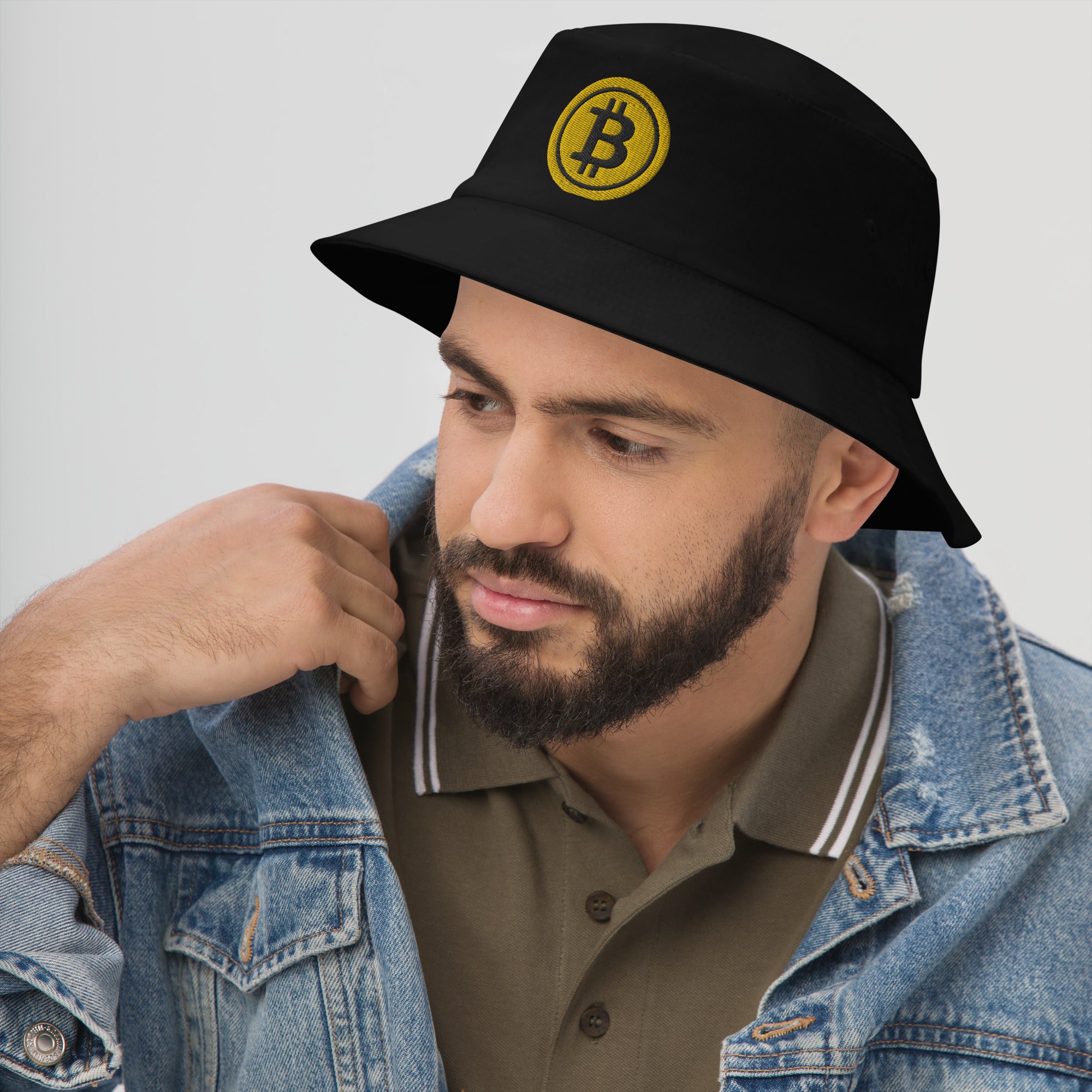 Yellow BTC Bitcoin Crypto Symbol Digital Asset Bucket Hat