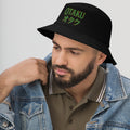 Black bucket hat with Otaku オタク Japanese embroidered artwork, left-front view