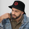 Black bucket hat with Warrior Kanji 武 (Bu) embroidered artwork, left-front view