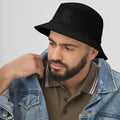 Black bucket hat with Demon Kanji Symbol embroidered artwork, left-front view