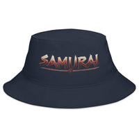 Navy bucket hat with Anime Samurai Warrior embroidered artwork, front view