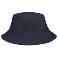 Navy bucket hat with Serial Killer True Crime embroidered artwork, front view