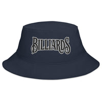 Navy bucket hat with Billiards Pool Hall embroidered artwork, front view