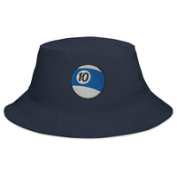 Navy bucket hat with Ten Ball Billiards embroidered artwork, front view
