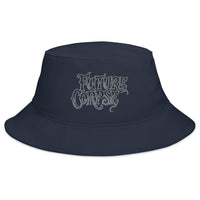 Navy bucket hat with Future Corpse Horror Funeral embroidered artwork, front view