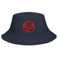 Navy bucket hat with Endure Kanji 忍 (Nin) embroidered artwork, front view