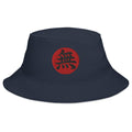 Navy bucket hat with Void Kanji 無 (Mu) embroidered artwork, front view