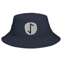 Navy bucket hat with Eihwaz Rune embroidered artwork, front view