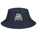 Navy bucket hat with Japanese Kanji Void embroidered artwork, front view