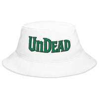 White bucket hat with Undead Zombie Horror embroidered artwork, front view