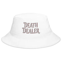 White bucket hat with Death Dealer embroidered artwork, front view