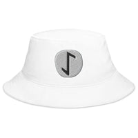White bucket hat with Eihwaz Rune embroidered artwork, front view