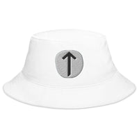 White bucket hat with Tiwaz Rune embroidered artwork, front view