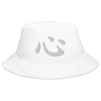 White bucket hat with Japanese Kanji Heart embroidered artwork, front view