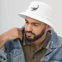 White bucket hat with Scorpion Deadly Sting embroidered artwork, left-front view