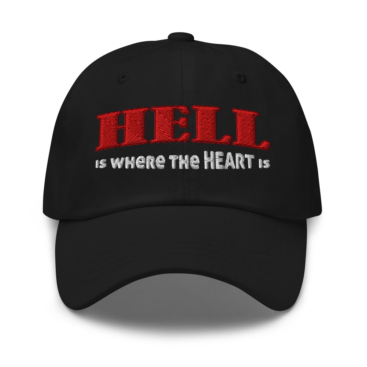 Hell Is Where The Heart Is Hat – Satanic Occult Embroidered Dad Cap, Gothic Alternative Unisex Baseball Hat for Dark Fashion Fans embroidered dad hat, product image 1