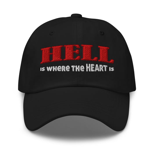 Hell Is Where The Heart Is Hat – Satanic Occult Embroidered Dad Cap, Gothic Alternative Unisex Baseball Hat for Dark Fashion Fans embroidered dad hat, product image 1