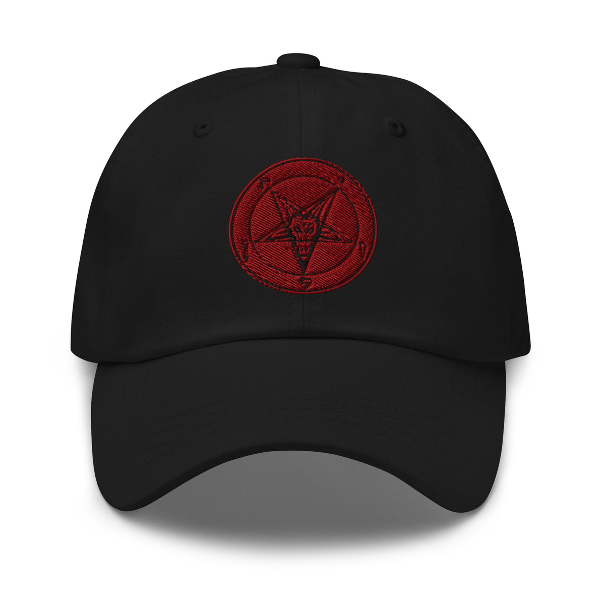 Red Baphomet Sigil embroidered dad hat, product image 1