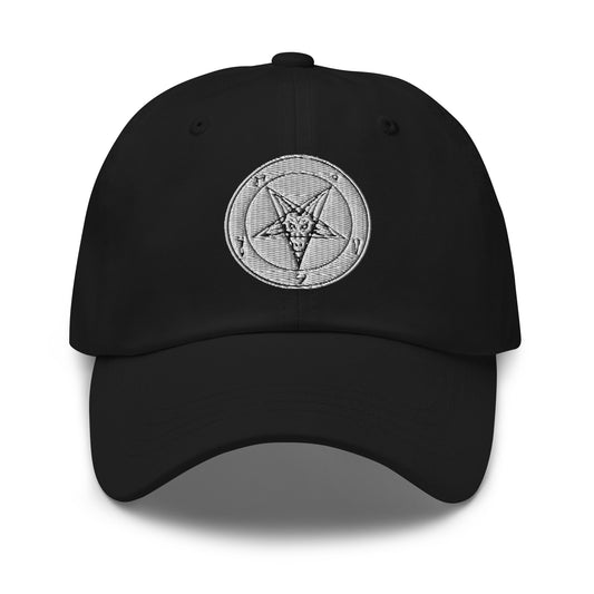 White Baphomet Sigil embroidered dad hat, product image 1