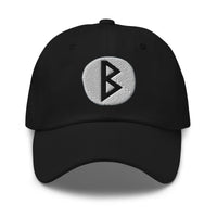 Berkano Rune Hat Viking Growth Rebirth Symbol Norse Embroidered Dad Cap Gothic Black Metal embroidered dad hat, product image 1