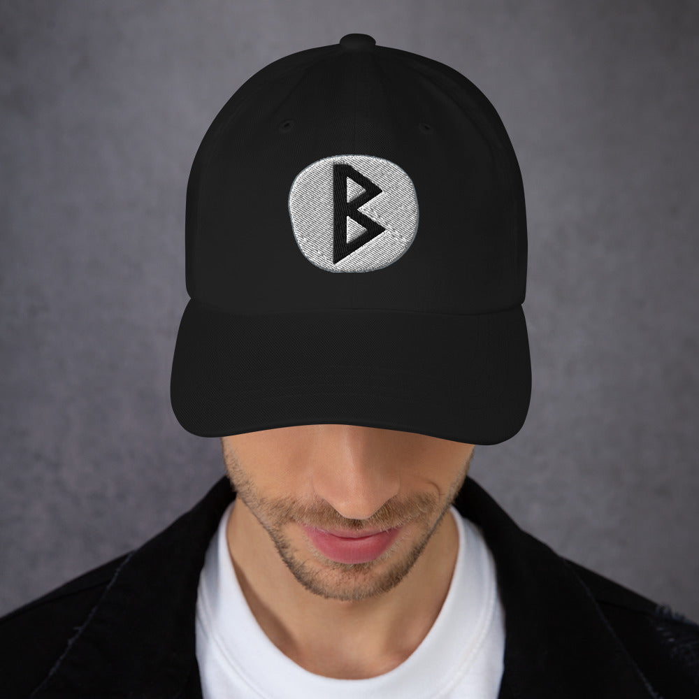 Berkano Rune Hat Viking Growth Rebirth Symbol Norse Embroidered Dad Cap Gothic Black Metal embroidered dad hat, product image 3