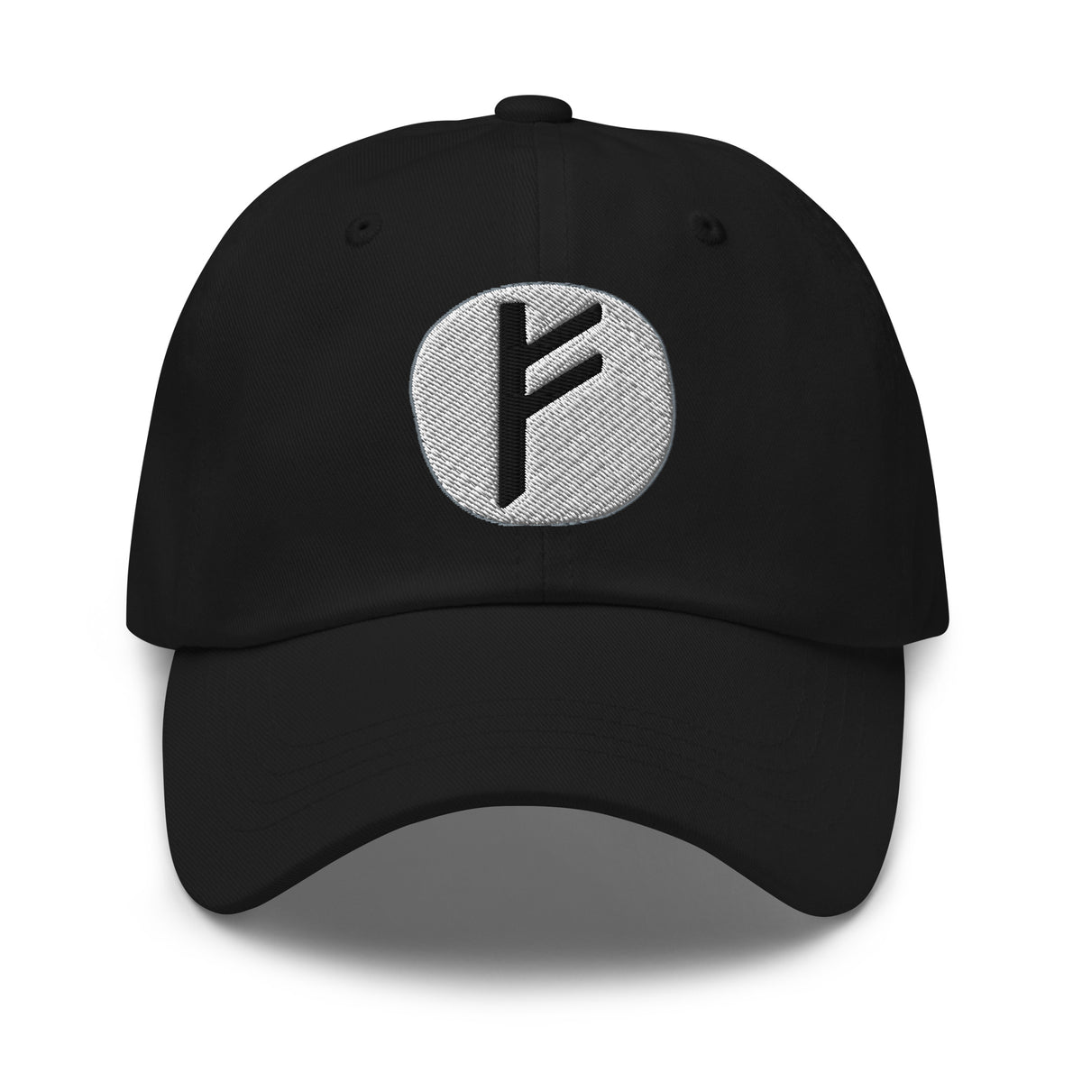 Fehu Rune Hat Viking Wealth Prosperity Symbol Norse Embroidered Dad Cap Gothic Black Metal embroidered dad hat, product image 1