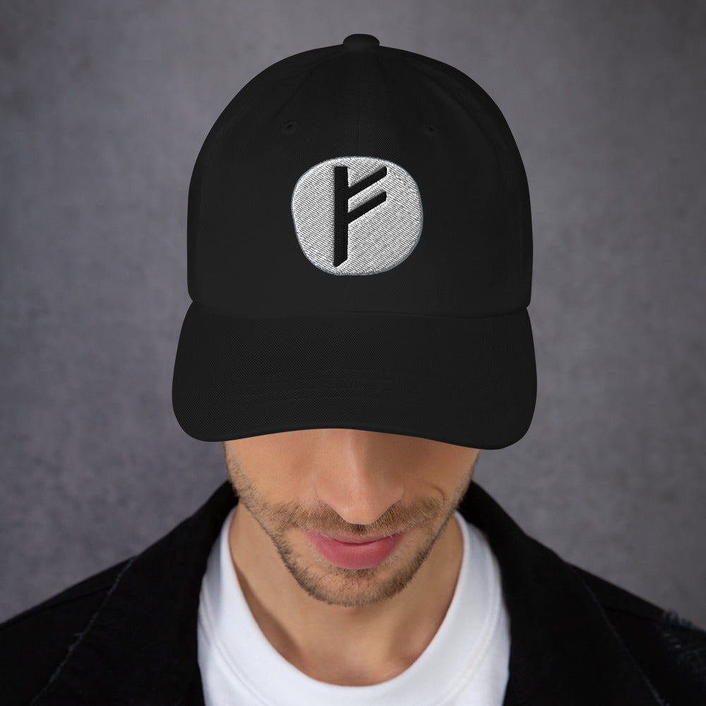 Fehu Rune Hat Viking Wealth Prosperity Symbol Norse Embroidered Dad Cap Gothic Black Metal embroidered dad hat, product image 3