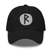 Raidho Rune Hat Viking Journey Path Symbol Norse Embroidered Dad Cap Gothic Black Metal embroidered dad hat, product image 1