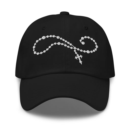 Gothic Rosary Hat – Cross and Beads Embroidered Dad Cap, Goth Gift, Alternative embroidered dad hat, product image 1